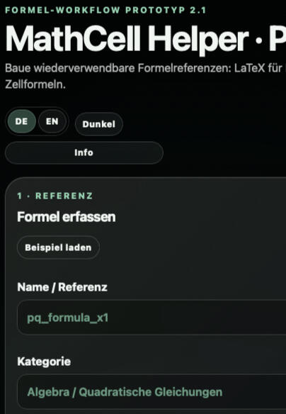 Bild zum Projekt "Math Cell Helper, ein Tool für die Erstellung von wiederverwendbaren Formelreferenzen.